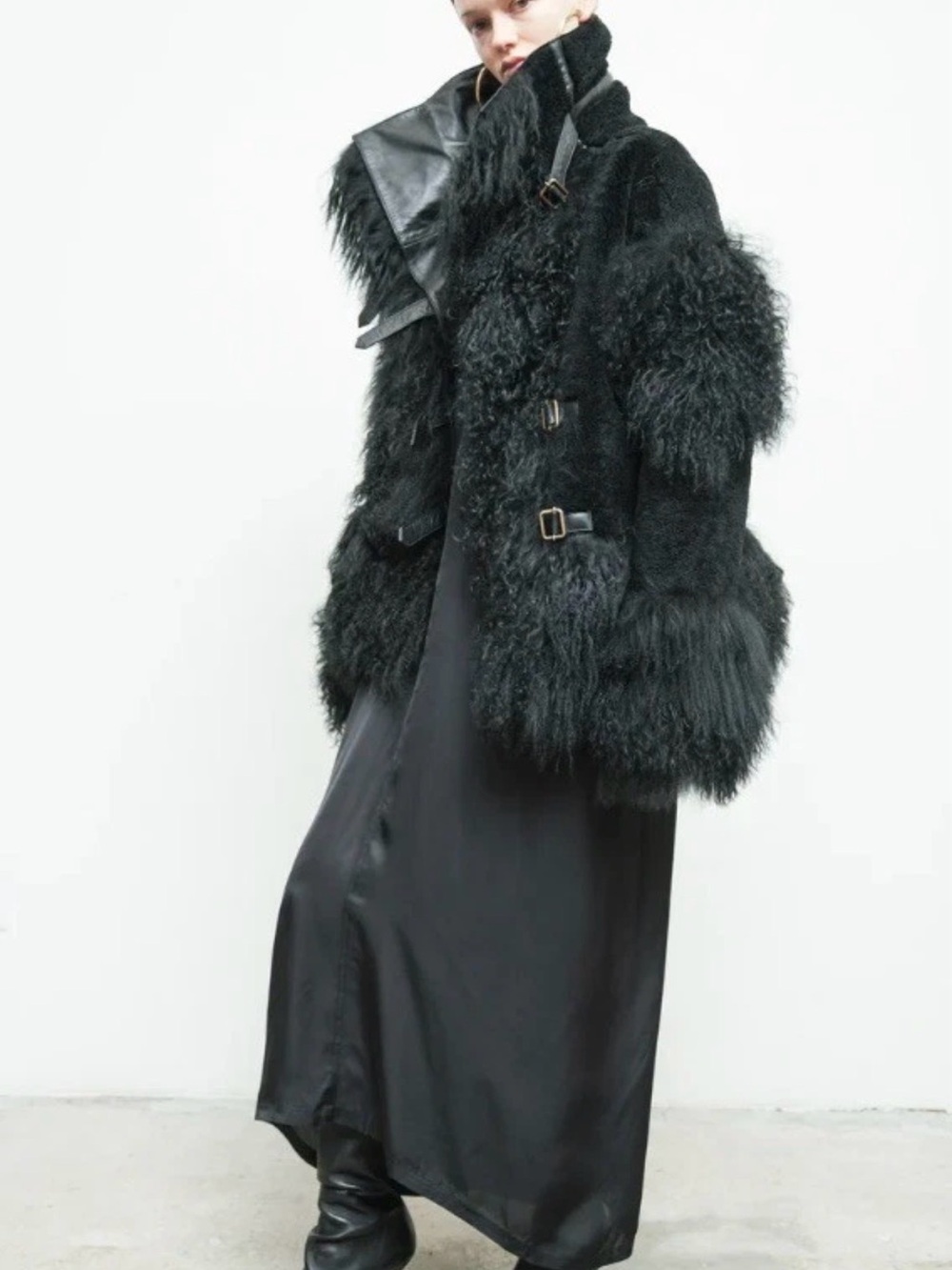 Free People Nicholas K Taos Upcycled Shearling Coat Fur Collar Trim Black - Picture 2 of 7